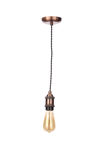 Dale Industrial Style Braided Black Cable Ceiling Pendant - Antique Copper
