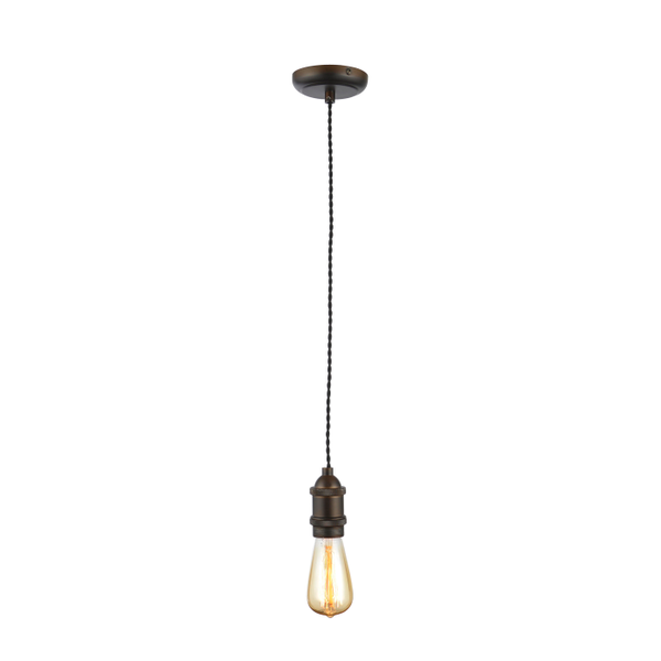 Dale Industrial Style Braided Black Cable Ceiling Pendant - Antique Bronze