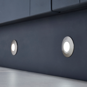 Ohio Circular Recessed Cool LED Kitchen Plinth and Outdoor Decking Light - Brushed Steel