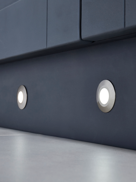 Ohio Circular Recessed Cool LED Kitchen Plinth and Outdoor Decking Light - Brushed Steel
