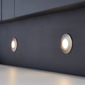 Ohio Circular Recessed Warm LED Kitchen Plinth and Outdoor Decking Light - Brushed Steel