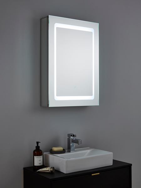 Arte Single door bathroom cabinet with demister pad and shaver socket - Image 3