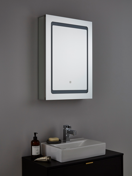 Arte Single door bathroom cabinet with demister pad and shaver socket - Image 4