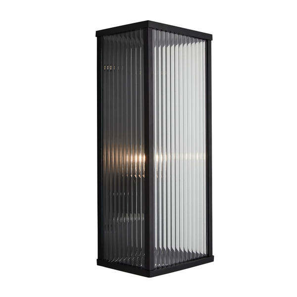 Memphis Outdoor Box Frame Lantern with Ribbed Glass - Black