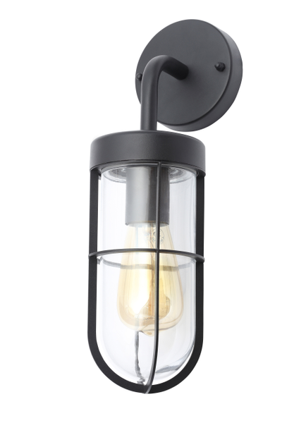 Woking Outdoor Industrial Style Caged Wall Light, Black