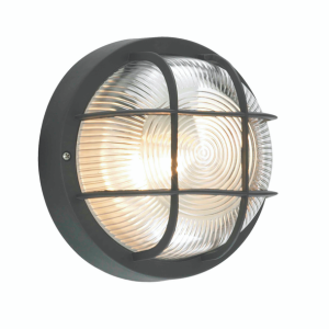 Mars Polycarbonate Round Bulkhead Outdoor Wall Light, Black