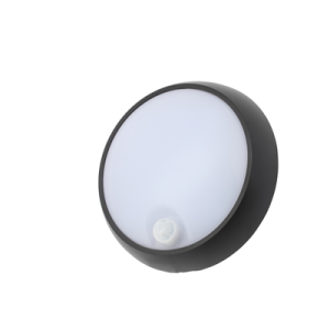 Cano 8 Watt LED Outdoor Round Bulkhead with PIR Sensor, Black