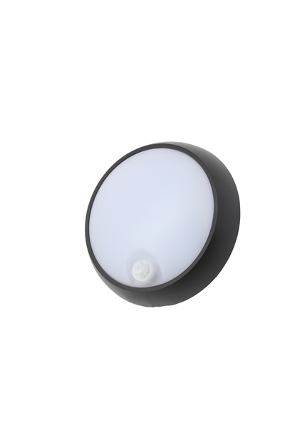 Cano 8 Watt LED Outdoor Round Bulkhead with PIR Sensor, Black
