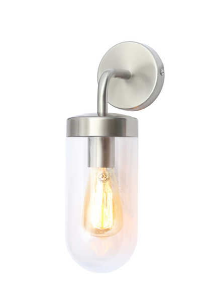 Kew Outdoor Industrial Style Curved Arm Wall Light - Stainless Steel - Image 2