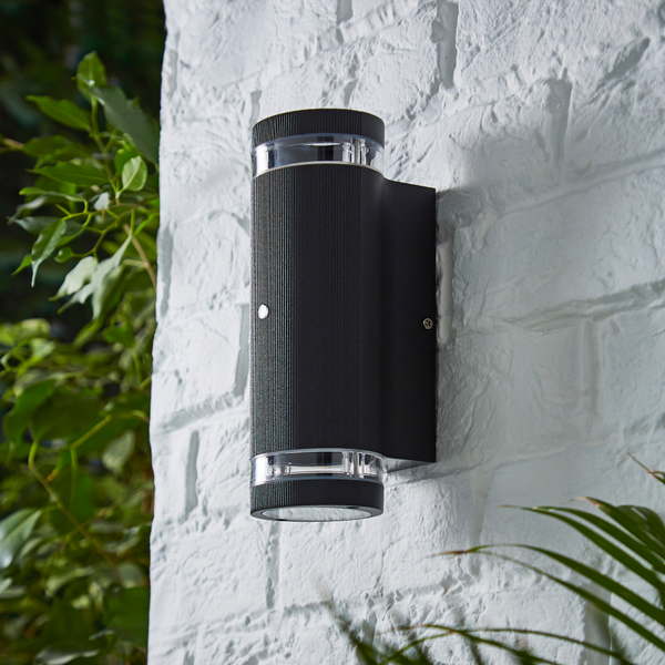 Helix 2 Light Up and Down Outdoor Cylinder Wall Light with Photocell - Black - Image 2