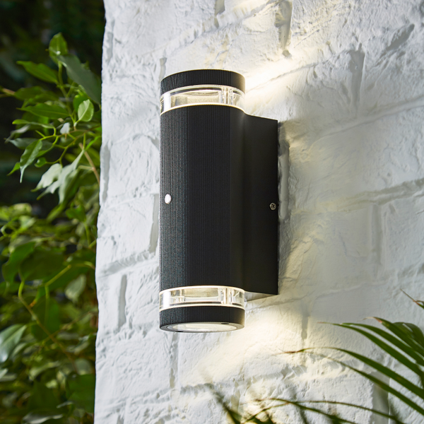 Helix 2 Light Up and Down Outdoor Cylinder Wall Light with Photocell - Black - Image 3
