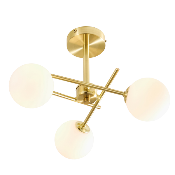 Lindos Bathroom Cross Arm Semi Flush Ceiling Light, Satin Brass