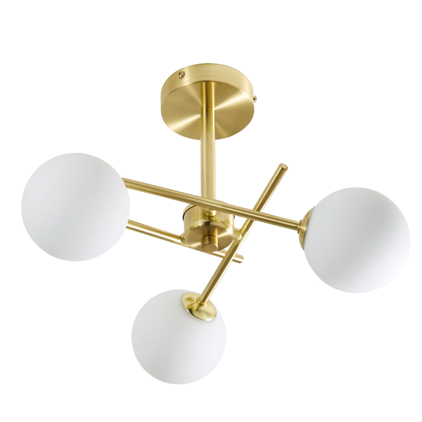 Lindos Bathroom Cross Arm Semi Flush Ceiling Light, Satin Brass - Image 2