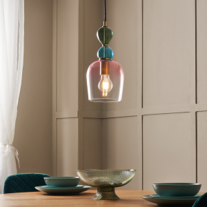 Vietri 1 light Kitchen/Diner Pendant - Satin Brass/Multi