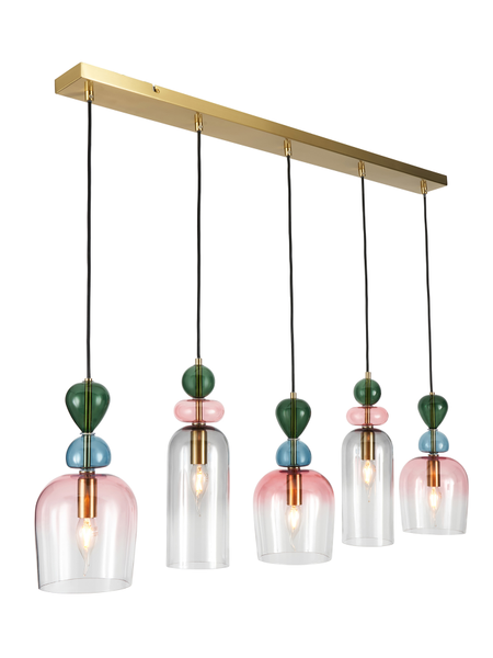 Vietri 5 light Kitchen/Diner Bar Pendant - Satin Brass/Multi - Image 4