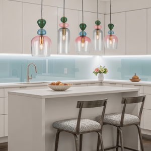 Vietri 5 light Kitchen/Diner Bar Pendant - Satin Brass/Multi