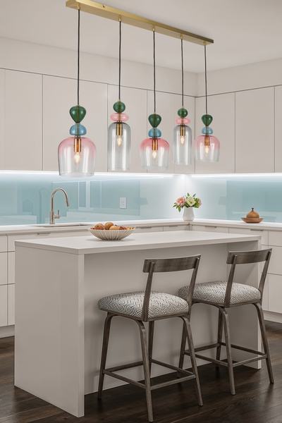 Vietri 5 light Kitchen/Diner Bar Pendant - Satin Brass/Multi