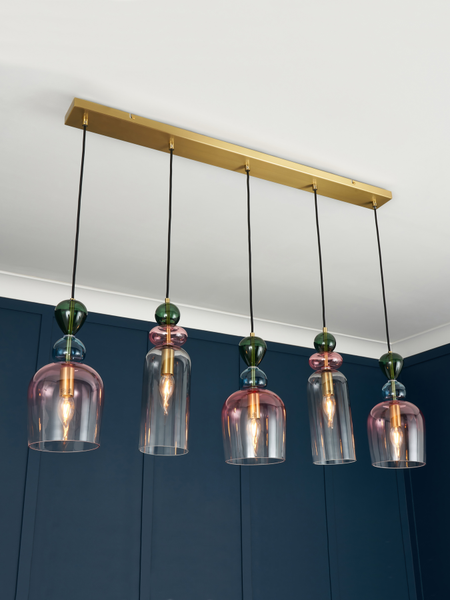 Vietri 5 light Kitchen/Diner Bar Pendant - Satin Brass/Multi - Image 2