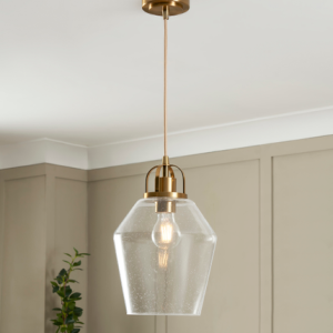 Saskia 1 Light Kitchen/Diner Pendant - Satin Brass/Bubble Glass