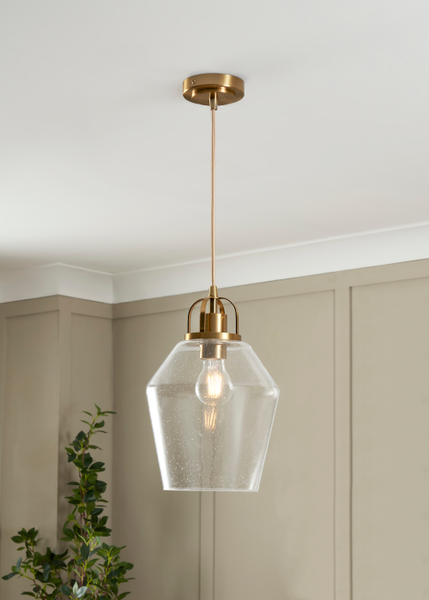 Saskia 1 Light Kitchen/Diner Pendant - Satin Brass/Bubble Glass