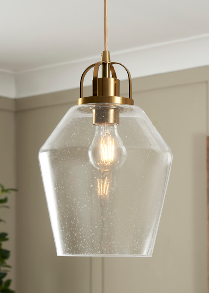 Saskia 1 Light Kitchen/Diner Pendant - Satin Brass/Bubble Glass - Image 2