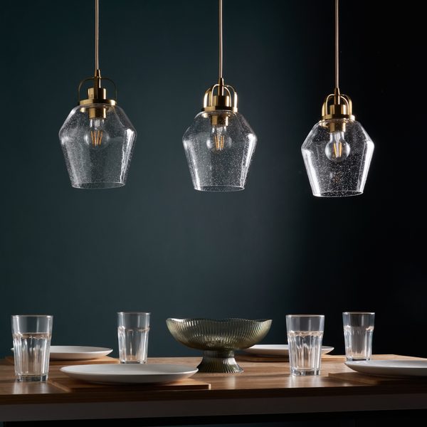 Saskia 3 Light Kitchen/Diner Pendant - Satin Brass/Bubble Glass - Image 3