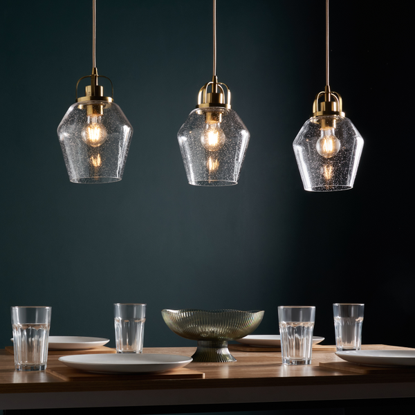 Saskia 3 Light Kitchen/Diner Pendant - Satin Brass/Bubble Glass - Image 2