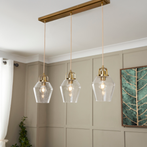 Saskia 3 Light Kitchen/Diner Pendant - Satin Brass/Bubble Glass