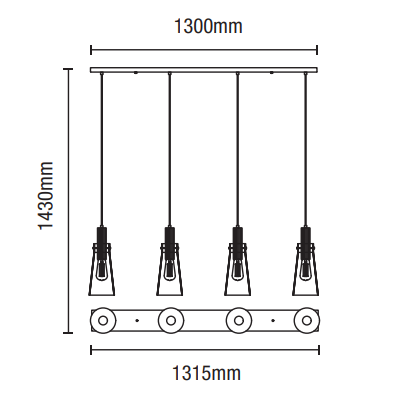 Atrani 4 light Kitchen/Diner Bar Pendant - Black/Ombre - Image 6