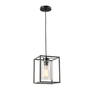 Hardy Caged 1 Light Kitchen/Diner Pendant - Matt Black/Bubble Glass - Image 9