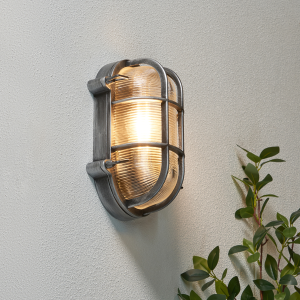 Davey Outdoor Caged Oval Bulkhead Wall Light, Silver