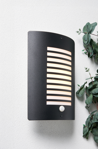 Sigma Panel Slatted Wall Lantern With PIR, Black - Image 2