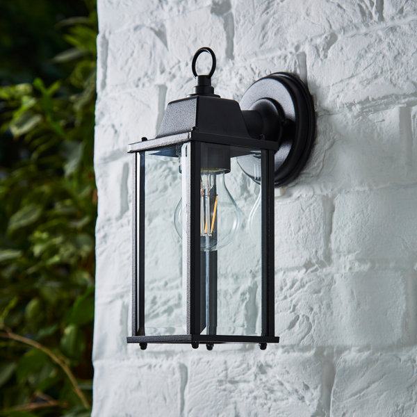 Ceres Outdoor Lantern Bevelled Glass Wall Light - Black - Image 4