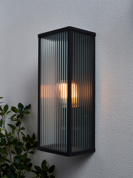 Memphis Outdoor Box Frame Lantern with Ribbed Glass - Black - Image 6