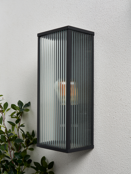 Memphis Outdoor Box Frame Lantern with Ribbed Glass - Black - Image 7