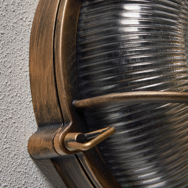 Gali Outdoor Caged Round Bulkhead Wall Light, Gold - Image 3