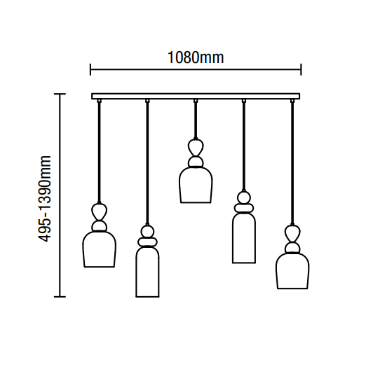 Vietri 5 light Kitchen/Diner Bar Pendant - Satin Brass/Multi - Image 5