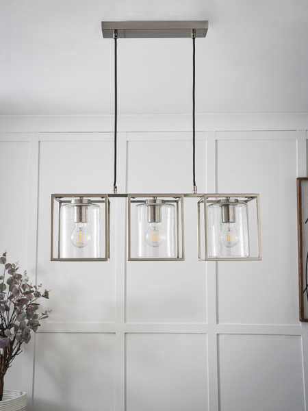 Hardy Caged 3 Light Kitchen/Diner Bar Satin Nickel/Bubble Glass - Pendant - Image 3