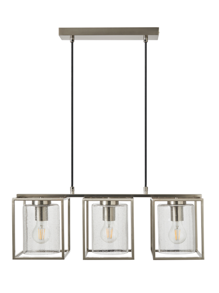 Hardy Caged 3 Light Kitchen/Diner Bar Satin Nickel/Bubble Glass - Pendant - Image 7