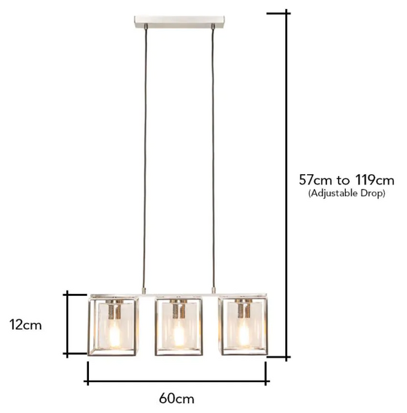 Hardy Caged 3 Light Kitchen/Diner Bar Satin Nickel/Bubble Glass - Pendant - Image 8