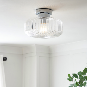 Scala 1lt Chrome Ribbed Flush Bathroom Light IP44