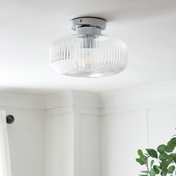 Scala 1lt Chrome Ribbed Flush Bathroom Light IP44 - Image 2