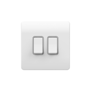 Slimline Kinetic Switch- 2 Gang, White body, white switches. - Dimmable