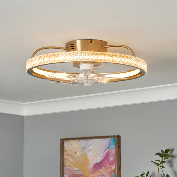 Lyona LED dimmable Fan Light with Remote Control - Brass - Image 2