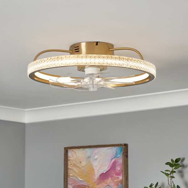 Lyona LED dimmable Fan Light with Remote Control - Brass - Image 3