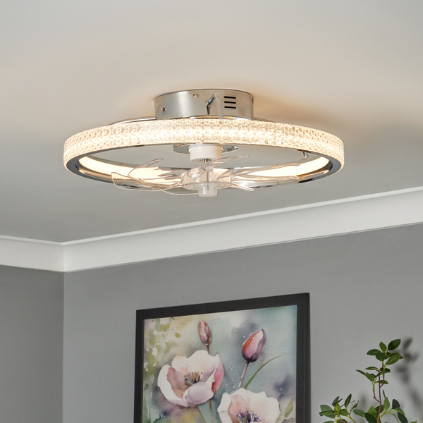 Lyona LED dimmable Fan Light with Remote Control - Chrome