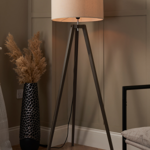Keeley Wooden Tripod Dark Walnut/Natural -  Floor Lamp