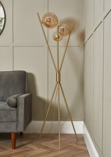 Lincoln tripod with 3 glass ball shades - Floor Lamp