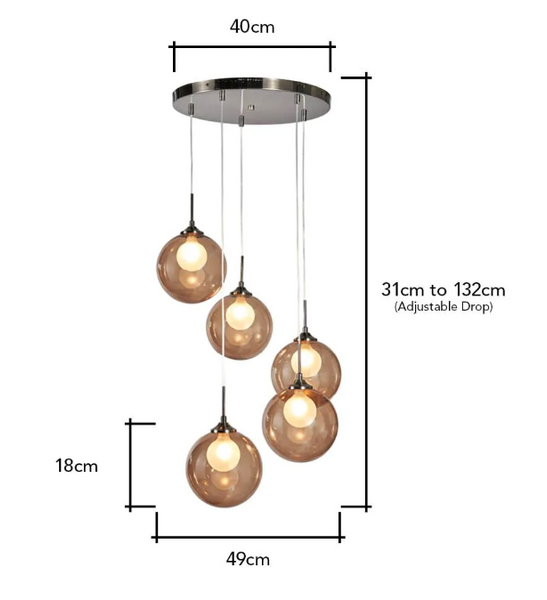 Peatrice Large Ball in Ball 5 Light Cascading Cluster - Pendant - Image 4