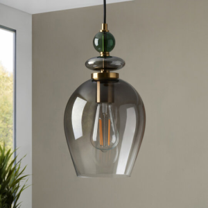 Seline 1 light Ceiling Light Brass & Green - Pendant